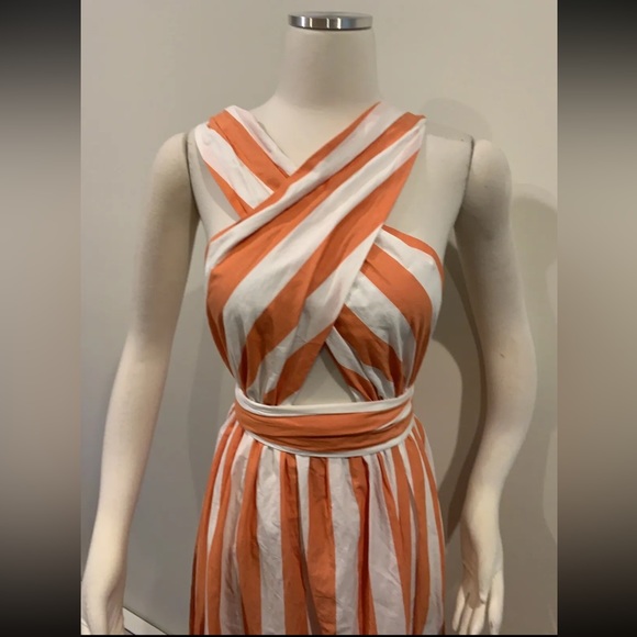 NWT! Mara Hoffman Swim Rosario Dress Cover Up Orange White Stripe Cotton Maxi XS - Picture 7 of 10